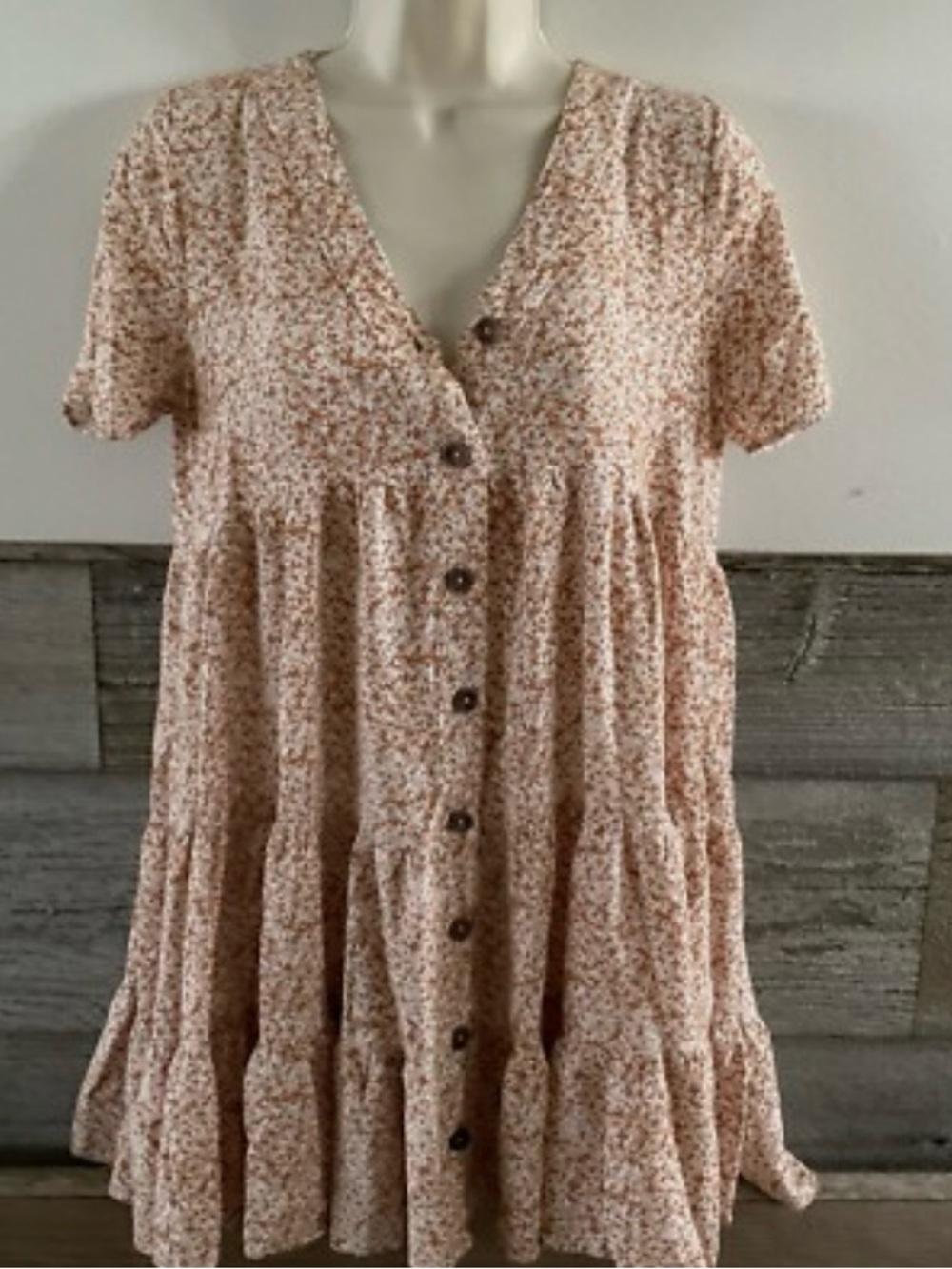 CES FEMME 100% RAYON BUTTON DOWN FLORAL BABYDOLL DRESS 19” PTP